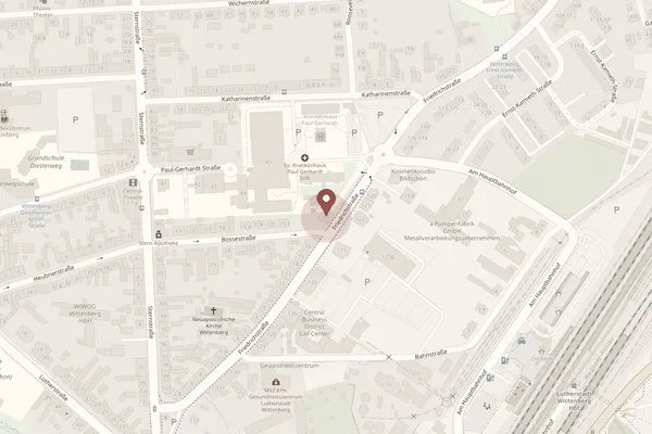 Kartenausschnitt: die Praxis liegt an der Ecke Friedrichstraße / Bossestraße, nahe dem Paul-Gerhardt-Stift